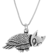 Jewelry Trends Horned Barn Owl Bird Sterling Silver Animal Pendant Necklace 18&quot; - £33.56 GBP