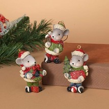 Gerson Set Of 3 Hand Painted Resin 3.35&quot; Holiday Mouse Christmas Ornaments - £19.67 GBP