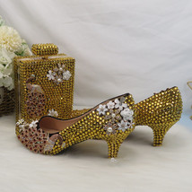 Golden crystal Peacock Party Dress Shoes and bags Wedding shoes woman High heel  - £173.07 GBP