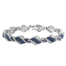 1/4 Ct Blue &amp; White Diamond Twist Tennis Bracelet in 14k White Gold Plated Brass - £44.31 GBP