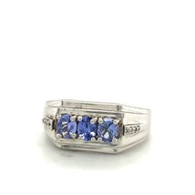 Vintage Sterling Signed D&#39;Joy Three Stone Tanzanite with CZ Accent Band Ring 9 - £43.51 GBP