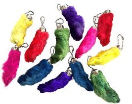 24 ASSORTED COLOR RABBIT FOOT KEY CHAINS novelty feet lucky rabbits key ... - $41.55