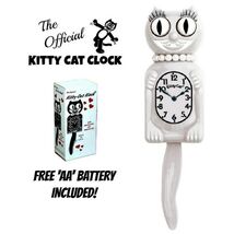 WHITE MISS KITTY CAT CLOCK (3/4 Size) 12.75" Retro Kit Cat Free Battery ... - $59.99