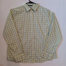 Lands End Shirt Mens Large 18 Yellow Blue Plaid Button Up Long Sleeve Ca... - $17.25 CAD
