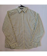 Lands End Shirt Mens Large 18 Yellow Blue Plaid Button Up Long Sleeve Ca... - €10,64 EUR