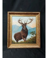 Beautiful Antique 19th Century Stag Deer Painting Framed Oil On Canvas, ... - $823.19 CAD