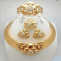 Longqu Exquisite Dubai Women's Jewelry Set hot Big crystal flower Necklace Earri - £32.88 GBP