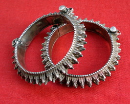 vintage antique tribal old silver bangle bracelet spiked belly dance jewelry cuf - £515.18 GBP