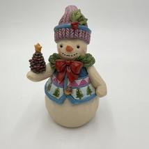 JIM SHORE Pinecones &amp; Holly 4.75&quot; Snowman Figurine Resin Christmas - $22.50