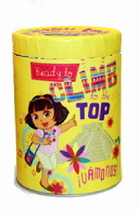 Dora the Explorer Large Round Yellow Illustrated Tin Coin Bank Style B UNUSED - $6.89