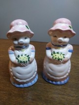 Vintage Ceramic Lady Pigs In Dresses Holding Flowers Salt &amp; Pepper Shake... - $10.36