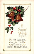 Postcard Vintage Christmas Bells Holly nostalgic Embossed c1910 a4 - £17.76 GBP
