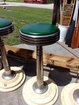 Vintage Soda fountain Diner Bar Stool chromed Cast Swivel cushion green Top - $247.50