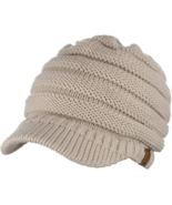 C.C Brand Brim Visor Trim Ponytail Beanie Ski Hat Knitted Messy Bun Cap ... - £11.49 GBP