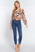 Black Boho Front Tie Floral Long Sleeve V Neck Woven Blouse_ - £9.59 GBP