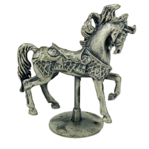 Gift Pewter Mini Carousel Merry-Go-Round Prancing Horse Caparison Adorne... - $10.99