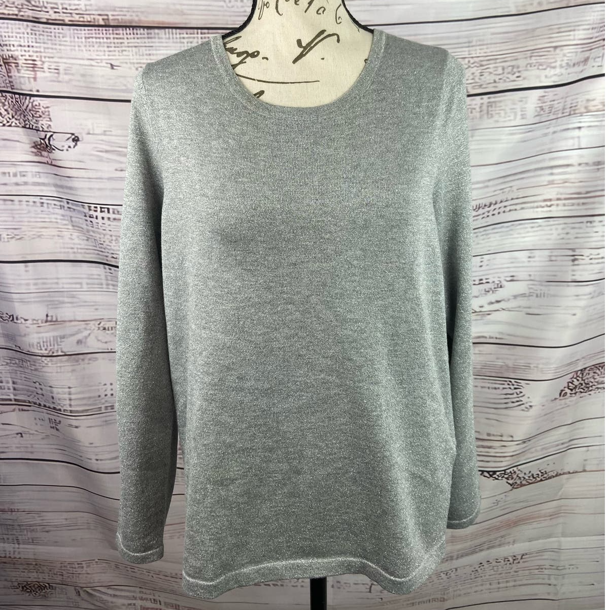 Primary image for Chicos 1 Zip Back Lurex Pullover Sweater Womens M 8 Scoop Neck Gray Shimmer