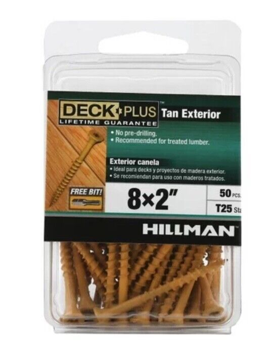 Hillman Deck Plus 8 X 2” Tan Exterior Wood Screws, 50 Count, Free Hex Dr... - $8.95