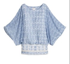 Chicos 1 Dolman Blouson Top Womens M 8 Scoop Neck Tribal Blue Nylon Tank Lined - £20.14 GBP