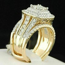 14k Placcato Oro Giallo 4 KT Diamanti Finti Lui &amp; Lei Fidanzamento Trio ... - £155.79 GBP
