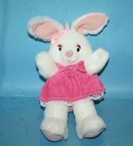 Korean Design Lovingly Yours Easter Bunny Rabbit 10&quot; White Plush Pink Dress Bow - $17.42