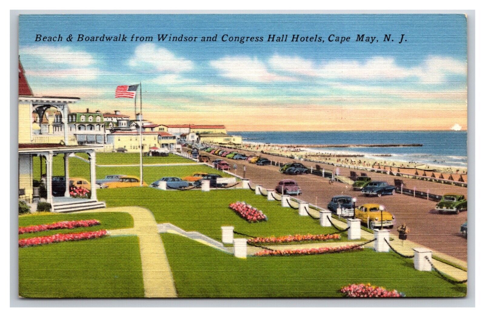 Primary image for Beach and Boardwalk Beach Front Cape May New Jersey NJ Linen Postcard Z1