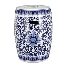 A&amp;B Home 16&quot; Blue And White Floral Round Ceramic Garden Stool - £82.55 GBP