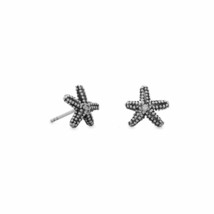 Oxidized 925 Sterling Silver Starfish Black Stud Diamond Earrings Girls Jewelry - £62.71 GBP