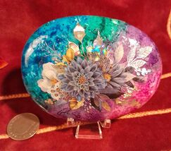 Flower Pop Watercolor Rock Mixed Media Decor Gifts Paperweight Collectio... - $8.95