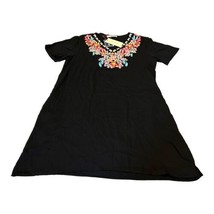 Solitaire Boho Black Embroidered Floral Short sleeve Dress NEW Small Floral - $32.71