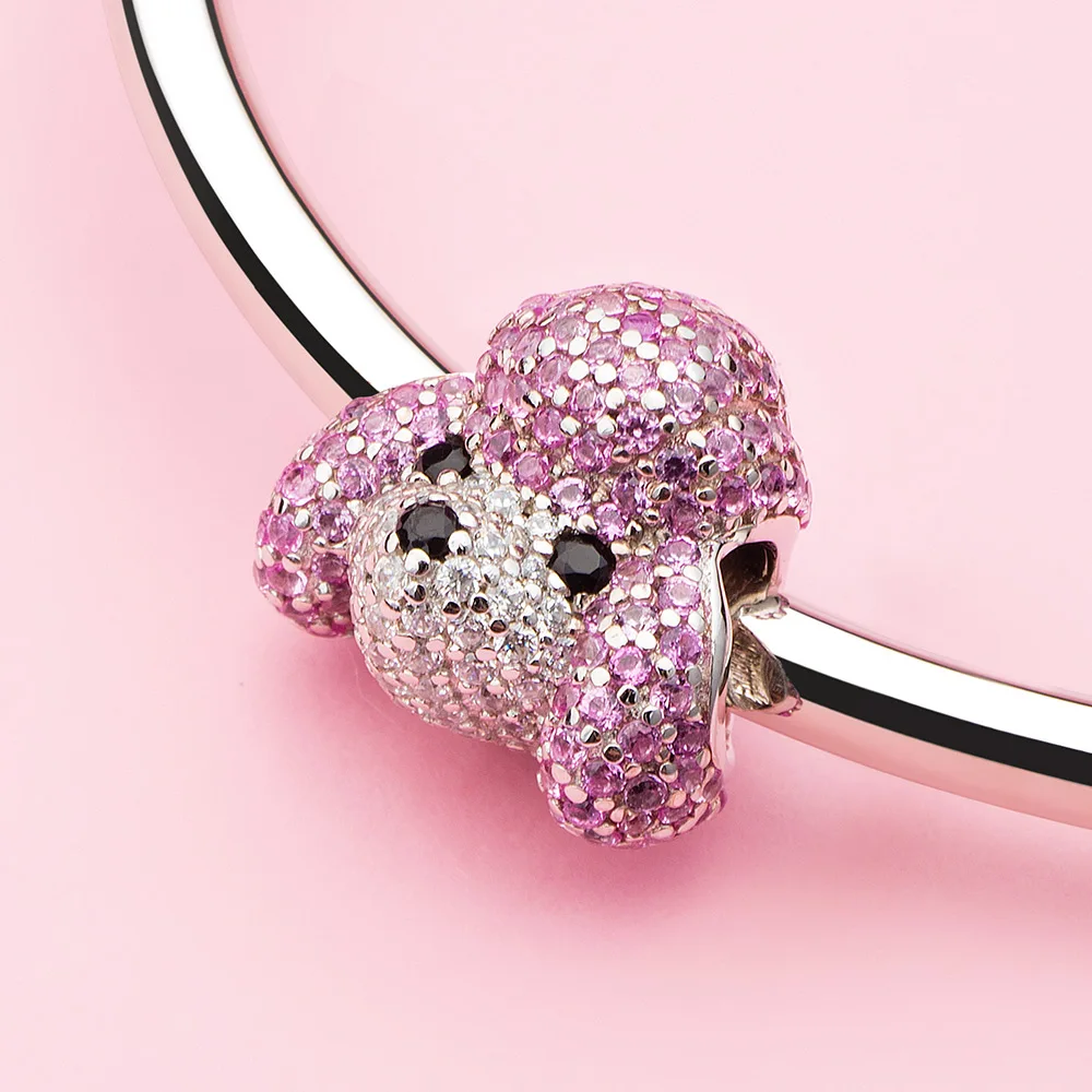 925 Sterling Silver Mixed CZ Elegant Poodle Puppy Dog Charms Animal Bead For Bra - £44.37 GBP