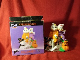 Halloween Tealight Holder Ceramic Ghost Pumpkins RIP - $10.95