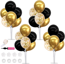 TONIFUL 4 Set Black Gold Balloon Centerpieces for Table,Balloons Stand K... - $20.30