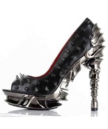 Hades TALON Black Spiked Stud 5&quot; High Spinal Chrome Heels Platform Peep ... - £125.69 GBP