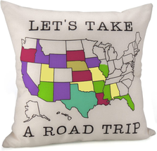 DIY Camper Decorative Pillow Cover with US Map, Camping Travel Gifts - £16.67 GBP