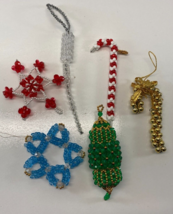 Vintage Lot 6 Beaded Star Candy Cane Lantern Christmas Tree Ornaments - £19.54 GBP