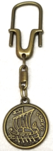 Corfu Greece Keychain Trireme Sailing Ship Gold Color Metal 1960s Vintage - £9.62 GBP