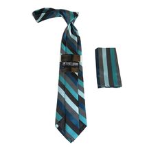 Men's Stacy Adams Tie and Hankie Set Fancy Woven Silky Satin #SAT86 Teal image 2