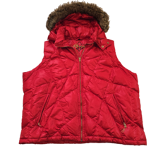 Guess womans 2xl vest puffer down vest red faux fur hooded 2xl - EX - $19.38