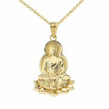 10k Yellow Gold Buddha in Lotus Flower Pendant Necklace - £173.40 GBP+