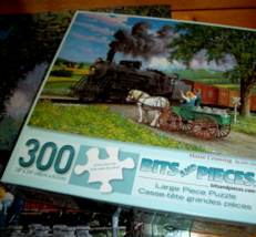 Jigsaw Puzzle 300 Large Pieces Rail Road Train Crossing Horse Farm Barn Complete - £10.11 GBP