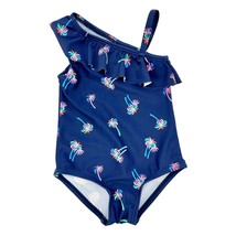 OshKosh B&#39;gosh Baby 6M Swimsuit Navy Blue w/ Bright Palm Trees Off Shoulder Look - £11.87 GBP