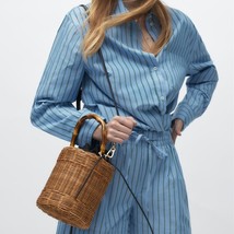 Fashion Rattan Women Shoulder Bags Designer Bamboo Handle Wicker Woven Handbags  - £44.73 GBP