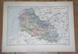 1887 Original Antique Map Of Department Of PAS-DE-CALAIS Arras / France - £17.74 GBP