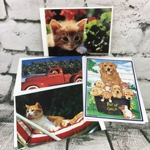 Kitty Cats Dogs Pets Animal Themed Blank Inside Notecards Lot Of 4 W/Env... - $9.89