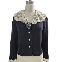Jeffrey &amp; Dara Linda Hutley Black Cardigan Lace Cottage Romantic Whimsie... - $44.06