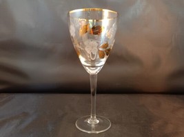 VINTAGE TOSCANY ETCHED WINE GLASS with GOLD LEAVES, MINT - £6.95 GBP