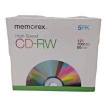 Memorex High Speed CD-RW Discs 5-Pack 12x700MB 80 Min, Rewritable - £6.99 GBP