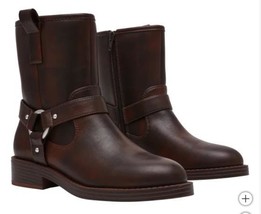 DV by Dolce Vita Womens Biker Boots Brown Moto Side Zipper Low Block Heel - $68.99
