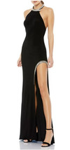New Ieena For Mac Duggal High Slit Halter Gown W/ Rhinestone Accents Black Sz 6 - £110.16 GBP